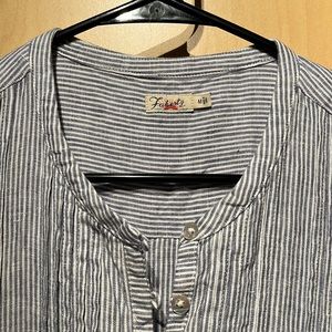 Faherty, Isha Linen Dress, Blue Mini Stripe, Size Medium